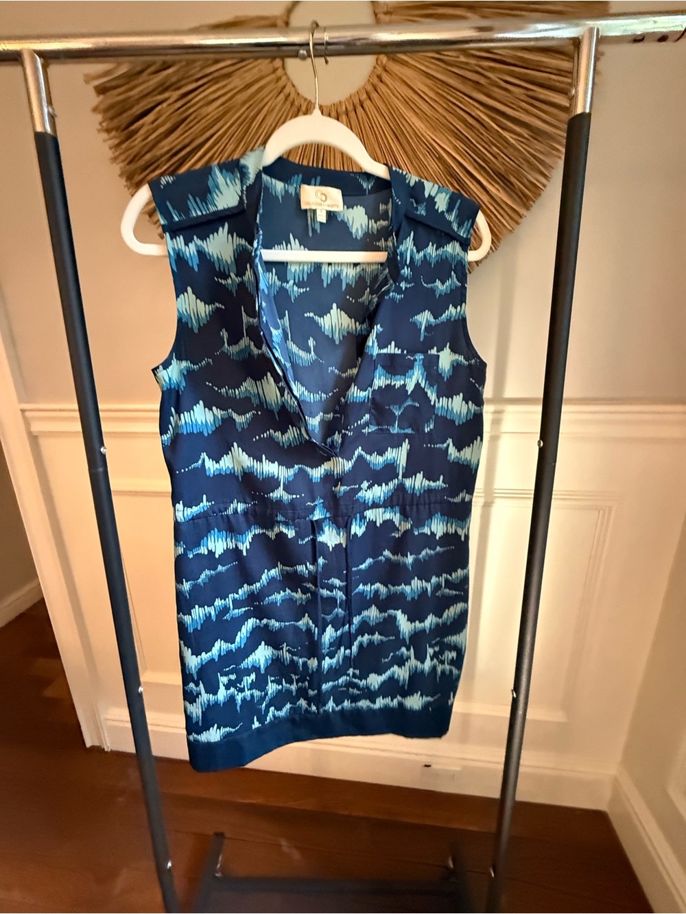 Collective Concepts Navy and Aqua Patterned Sleeveless Mini Dress